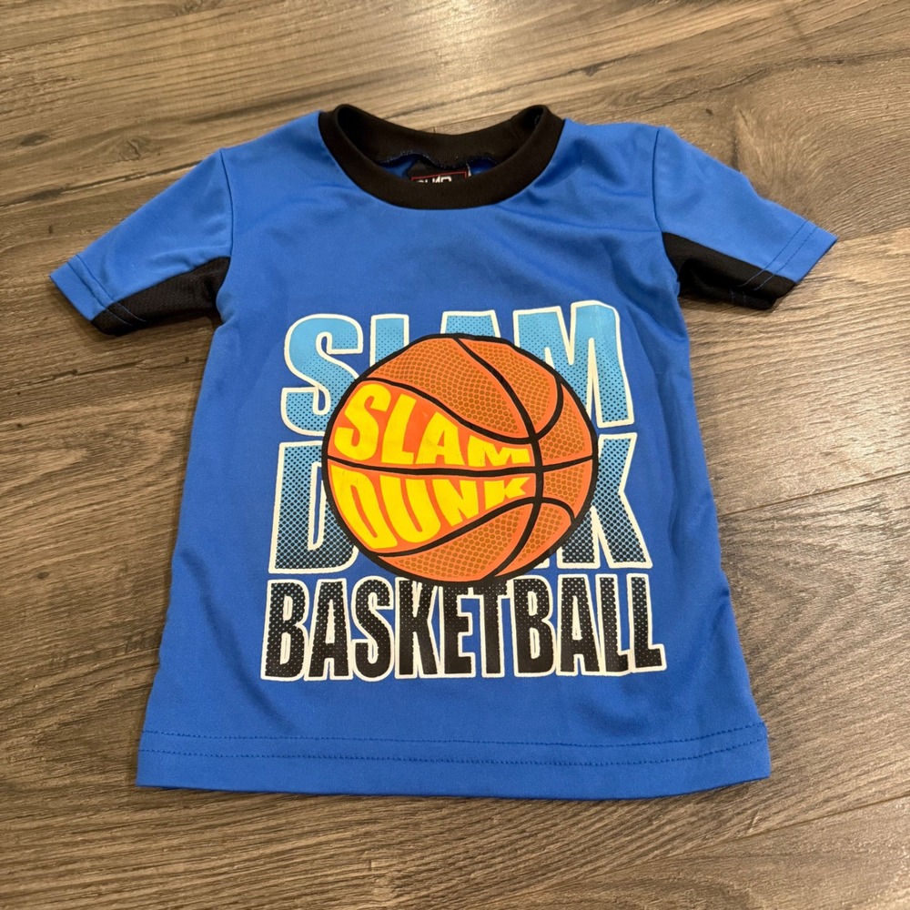 Quad Seven Boys Blue Slam Dunk Basketball Graphic Active Tee Shirt Size 18M